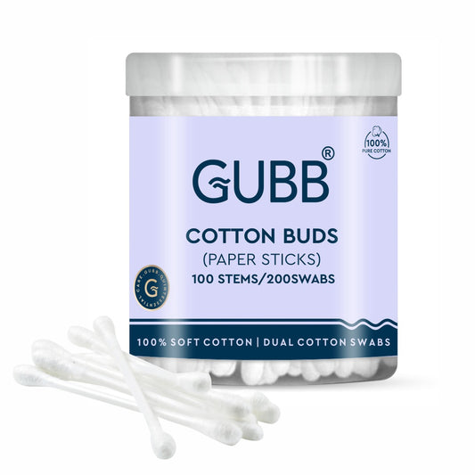 GUBB Paper Stick Cleaning Cotton Ear Buds Swabs with Safety Tip (100 pcs)