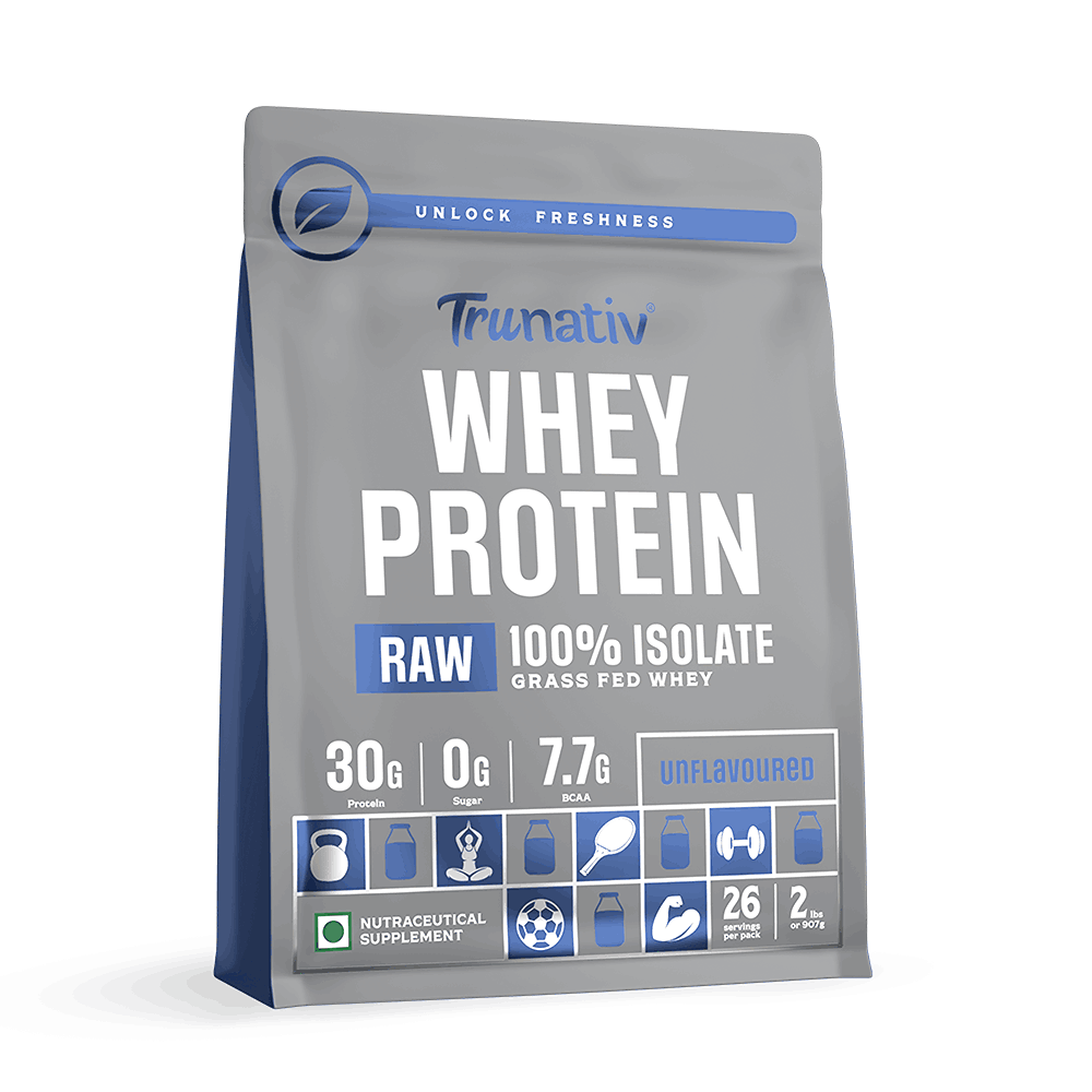 TruNativ Raw Whey Protein Isolate Powder (30g Protein - 7.7g BCAA) - Unflavoured Protein Powder (907 gms)
