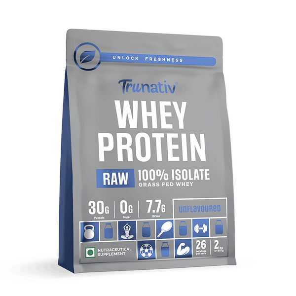 TruNativ Raw Whey Protein Isolate Powder (30g Protein - 7.7g BCAA) - Unflavoured Protein Powder (907 gms)