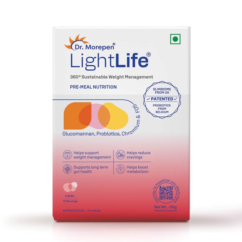 Dr. Morepen LightLife Pre-Meal Nutrition Mix, Litchi Flavor - 5g Each (10 Sachets)