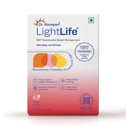 Dr. Morepen LightLife Pre-Meal Nutrition Mix, Litchi Flavor - 5g Each (10 Sachets)