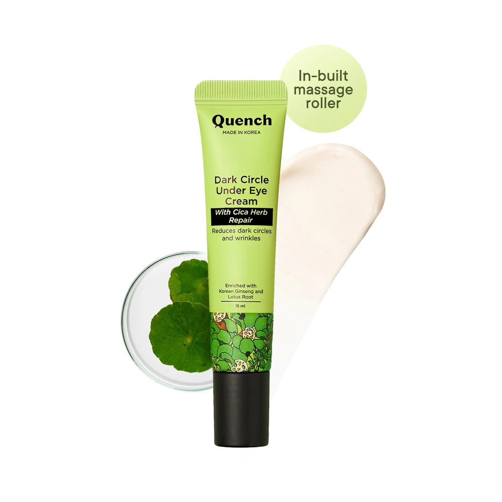 Quench Botanics  Dark Circle Under Eye Cream with Cica Herb Repair With Cooling Massage Roller (15ml)