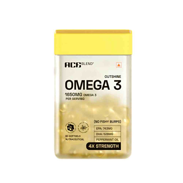 Ace Blend Outshine Omega 3 Fish Oil Capsules | 4x Strength | 743mg EPA 528mg DHA