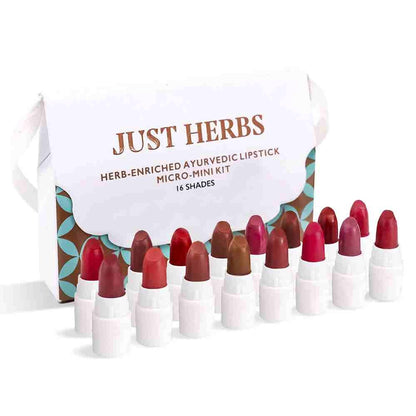 Just Herbs Ayurvedic Creamy Matte Micro Mini Lipstick Kit (Pack of 16)