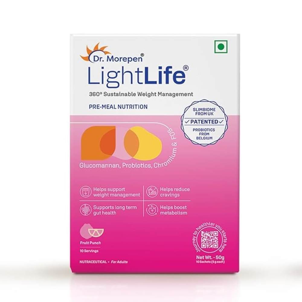 Dr. Morepen LightLife Pre-Meal Nutrition Mix Fruit Punch Flavor - 5g Each (10 Sachets)