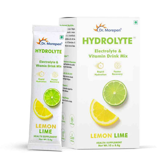 Dr. Morepen Hydrolyte Electrolyte & Vitamin Drink Mix for Rapid Hydration & Faster Recovery, Lemon Lime Flavour  10 Sachets (8.8g Each)