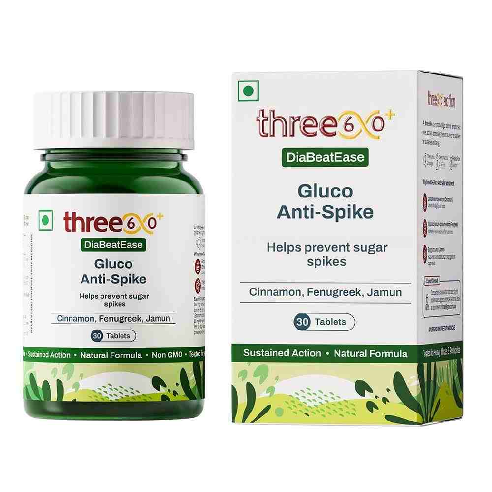 three60+ DiaBeatEase Gluco Anti-Spike Tablets (30 Tablets)