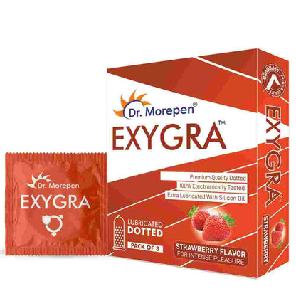 Dr. Morepen Exygra Condoms Dotted 3S - STRAWBERRY - (Pack of 10)
