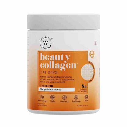 Wellbeing Nutrition Beauty Korean Marine Collagen Peptides - Mango Peach (250 gms)