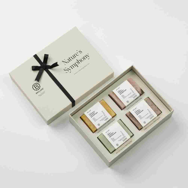 Brillare Nature’s Symphony Bathing Bar Gift Box | Saffron & Coconut Bathing Bar, Mint & Coconut Bathing Bar, Rose & Coconut Bathing Bar, Coffee & Coconut Bathing Bar (Pack of 4)