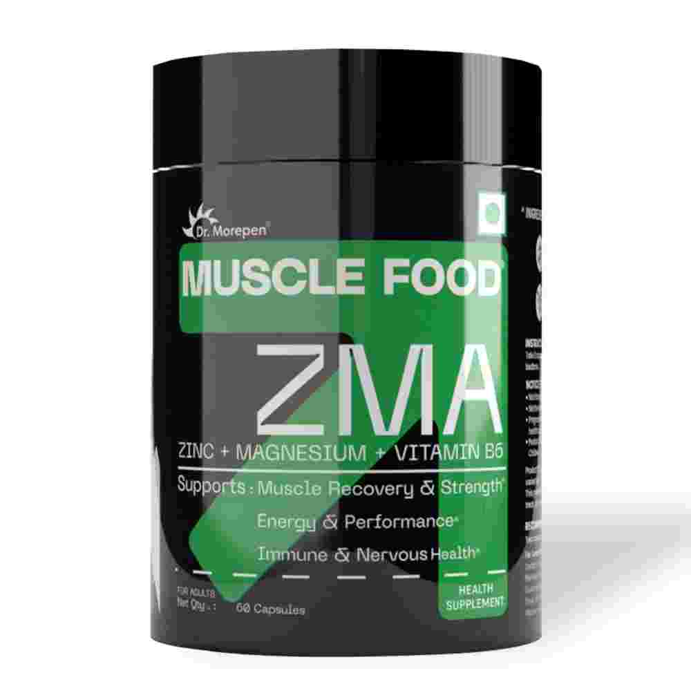 Dr. Morepen Muscle Food ZMA ZINC +MAGNESIUM + VITAMIN B6 Enhance recovery, sleep, and performance with essential ZMA support- 60 Capsules