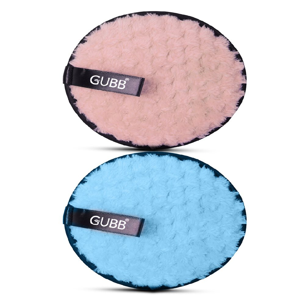 GUBB Makeup Remover Pads, Soft Round Double-Sided and Washable Facial Cleansing Pad Towels (Pack of 2, Pink & Beige)