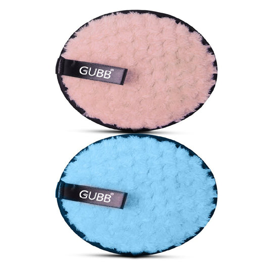 GUBB Makeup Remover Pads, Soft Round Double-Sided and Washable Facial Cleansing Pad Towels (Pack of 2, Pink & Beige)