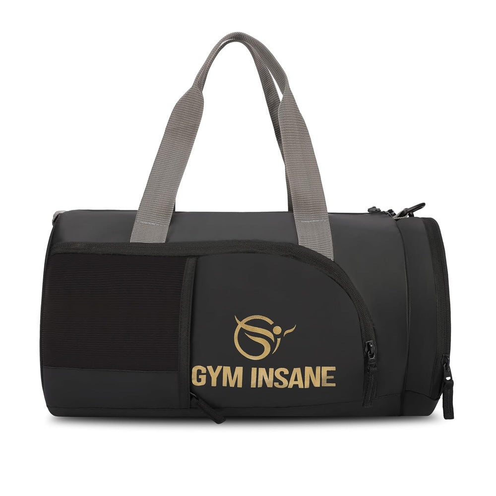 GYM INSANE Gym Duffle Bags for Men Gym Bag with Shoe Compartment for Men - Women - Boys & Girls (Black/Golden)