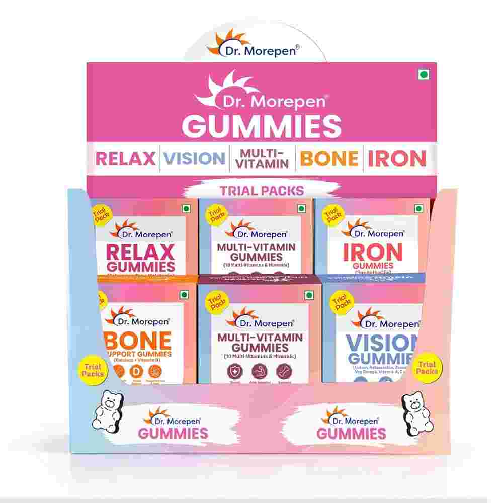 Dr. Morepen Gummies Trial Pack Combo  Relax, Vision, Multivitamin, Bone & Iron Gummies | Assorted Gummies Trial Packs for Daily Nutrition