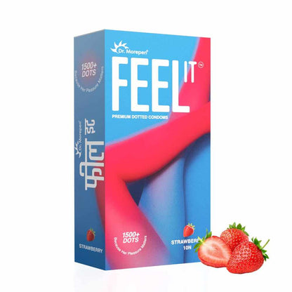 Dr. Morepen Feel It Mass Dotted Condoms 10S Strawberry Flavour