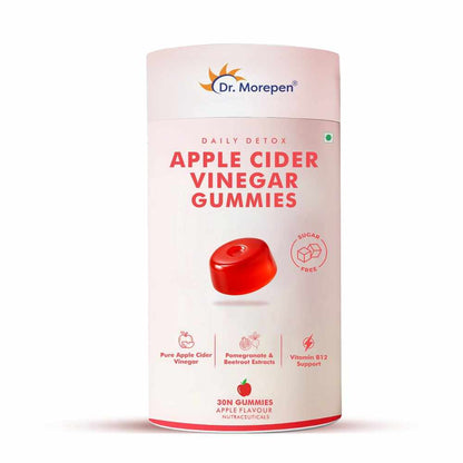 Dr. Morepen Apple Cider Vinegar Gummies with Pomegranate, Beetroot & Vitamin B12, Sugar-Free Daily Detox Supplement  Apple Flavour, 30 Gummies