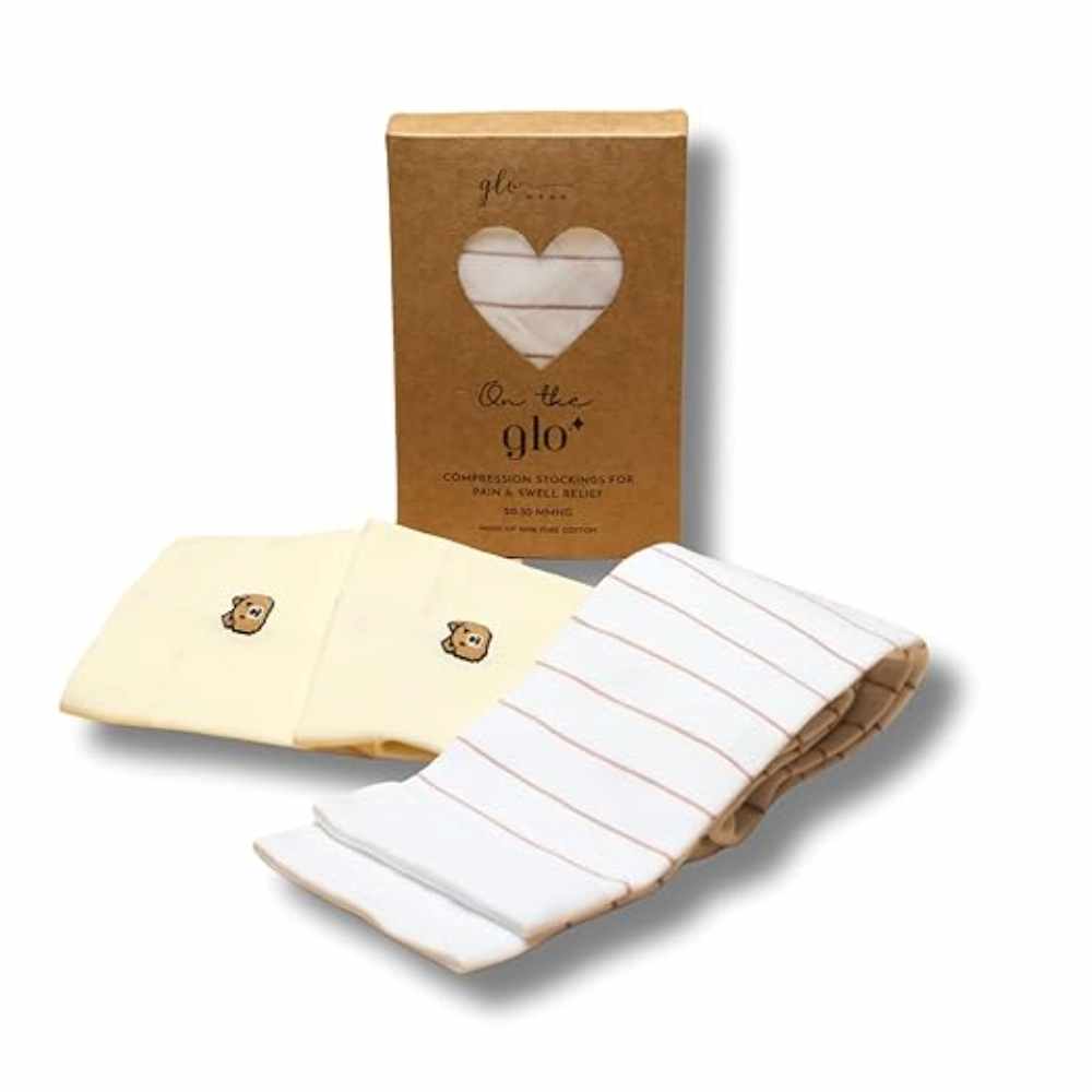 GLO Mama ‘On The Glo’ Compression Stockings for Pregnant Women - Off White- Plain- Large Size
