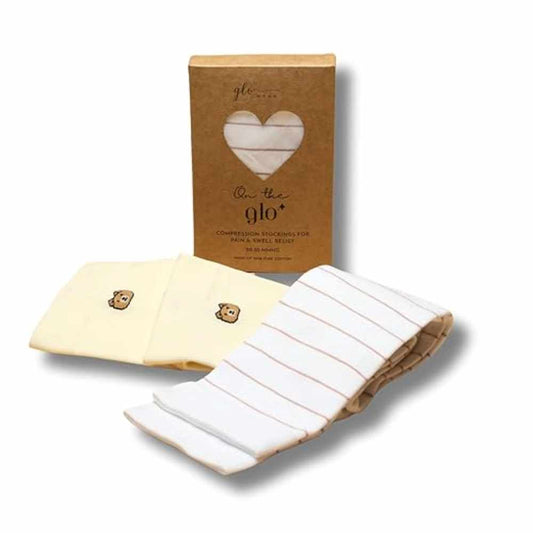 GLO Mama ‘On The Glo’ Compression Stockings for Pregnant Women - Off White- Plain- Large Size