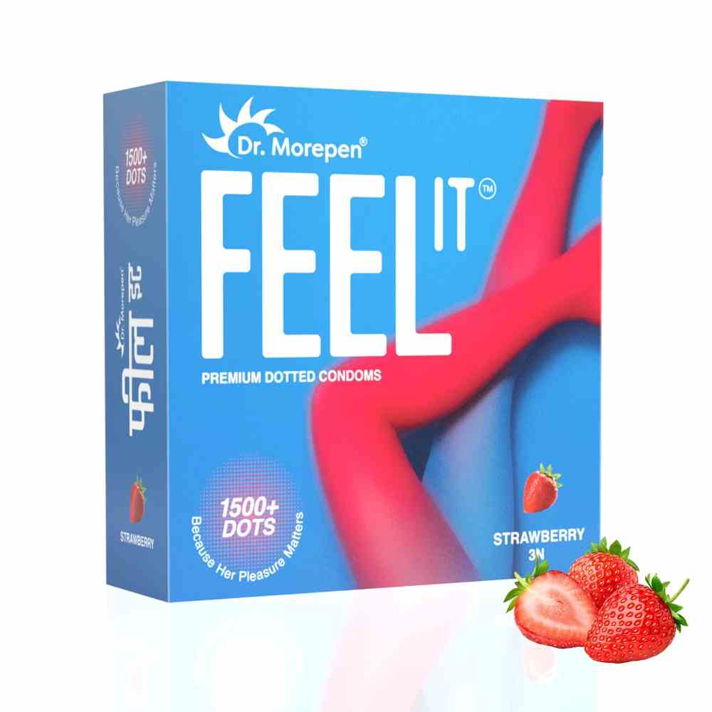 Dr. Morepen Feel It Mass Dotted Condoms 3S Strawberry Flavour