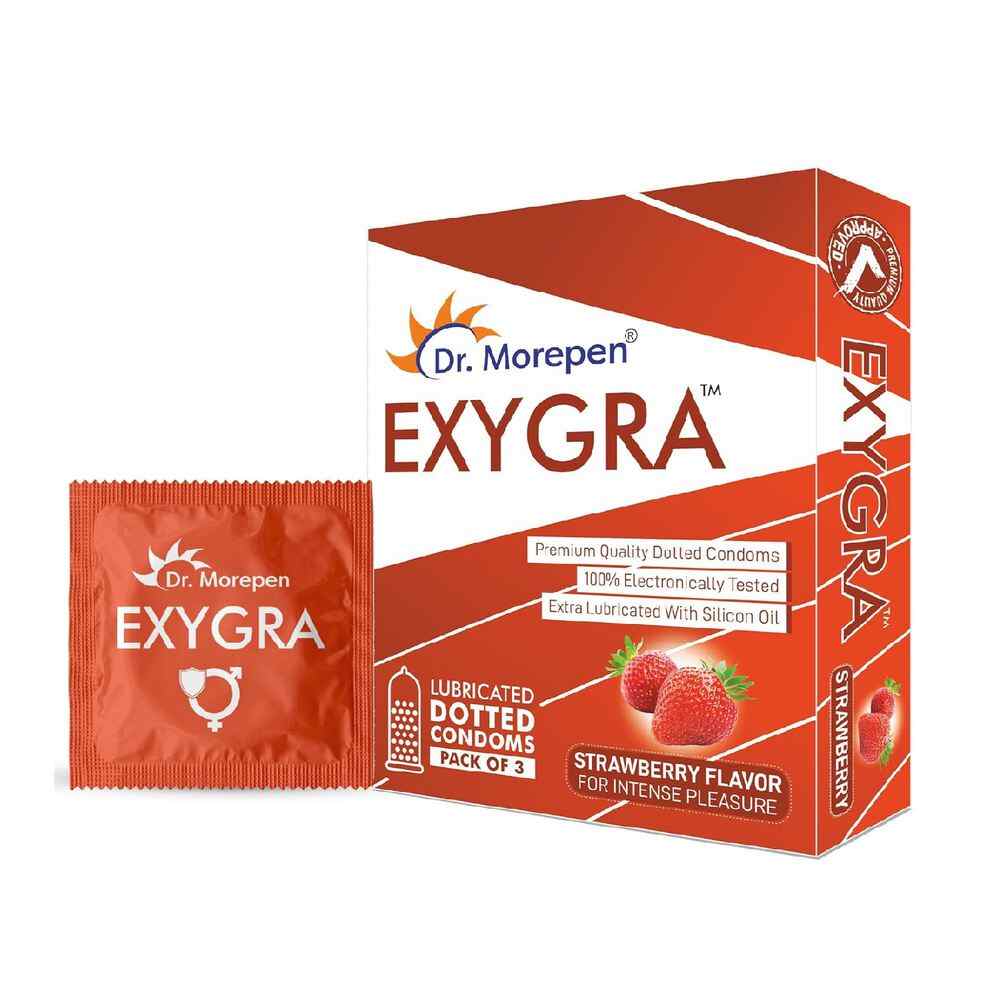 Dr.Morepen Exygra Condom Dotted 3s (Strawberry)