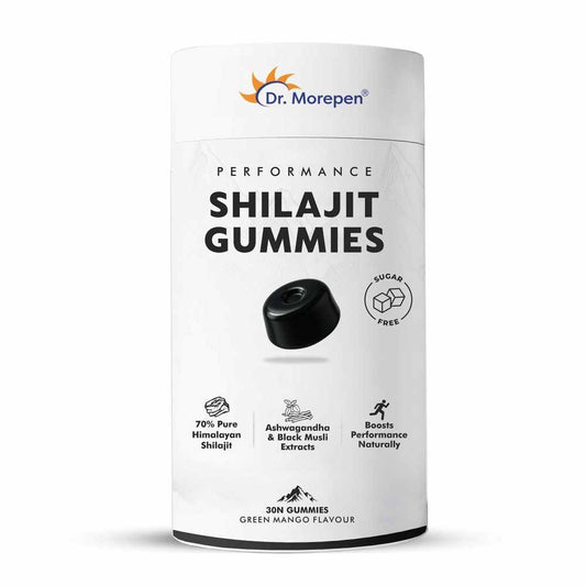Dr. Morepen Shilajit Gummies with 70% Pure Himalayan Shilajit, Ashwagandha & Black Musli Extracts, Sugar-Free Performance Booster  Green Mango Flavour, 30 Gummies