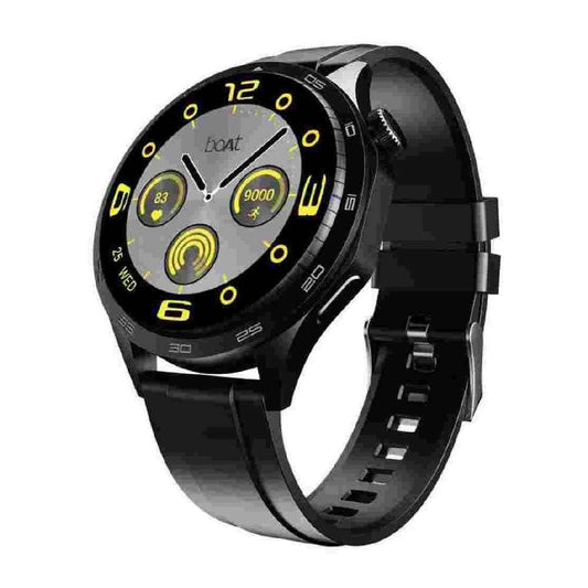boAt Enigma Radiant Men's Luxury Watch w/Functional Crown,Bluetooth Calling, Upto 6 Days Battery, Sports Modes, Guided Breathing, 1.43"(3.63 cm) AMOLED Display Fitness Smart Watch (Active Black)