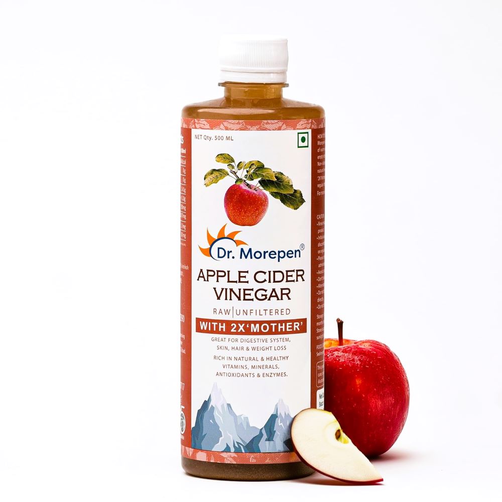 DR. MOREPEN Apple Cider Vinegar with 2x Mother for Weight Management, Immunity, Skin & Hair, Raw, Unfiltered & Unpasteurized (500ml)