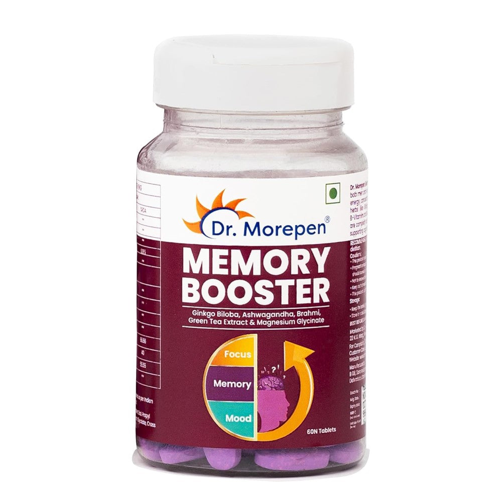Dr. Morepen Memory Booster Tablets With  Ginko Biloba Ashwagandha & Brahmi (60 Veg Tablets)