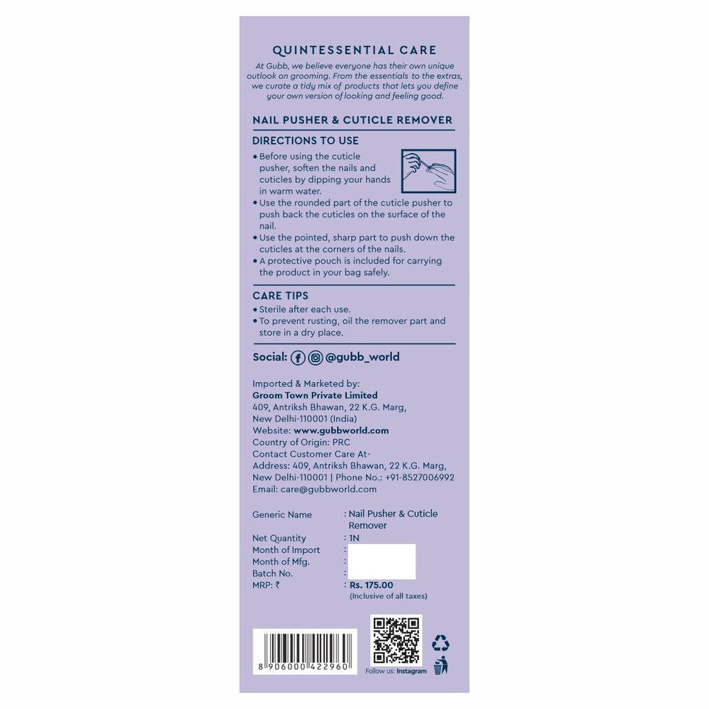 GUBB Stainless Steel Nail Pusher & Cuticle Remover, Manicure Tool