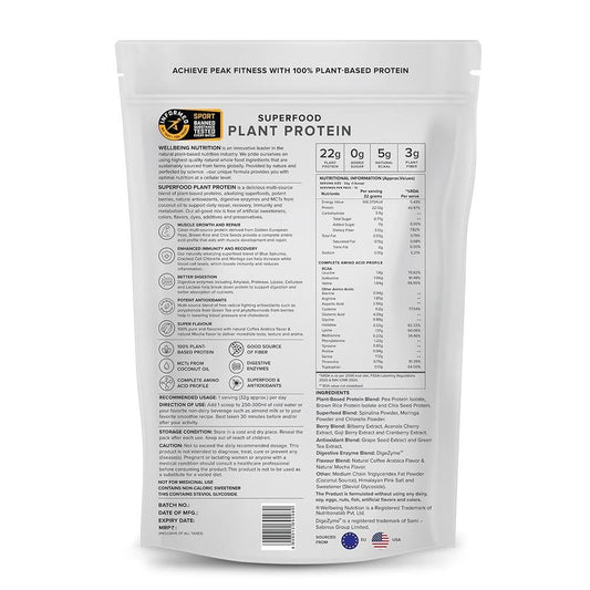 Wellbeing Nutrition Superfood Plant Protein Isolate - Cafe Mocha Flavor (500 gms)