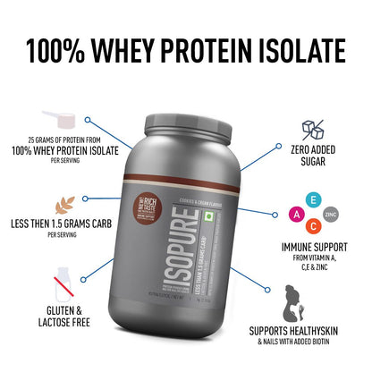 Isopure Whey Protein Isolate Powder with Vitamins for Immune Support - Cookies & Cream- (1 kg)