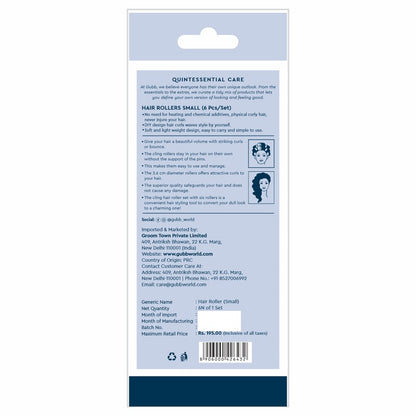 GUBB Hair Rollers For Hair Curling - Self Grip Holding Rollers - Rollers for Hair - Hair Rollers for Small Hair - Hair Rollers with Clips- 6 Large Small Curlers - Blue