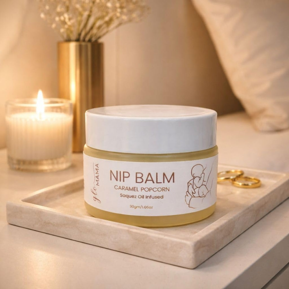 GLO Mama Nipple Butter for Breastfeeding | Caramel Popcorn Nip Balm | Soothes & Repairs Dry, Cracked Nipples | Safe & Baby-Friendly for Nursing Moms