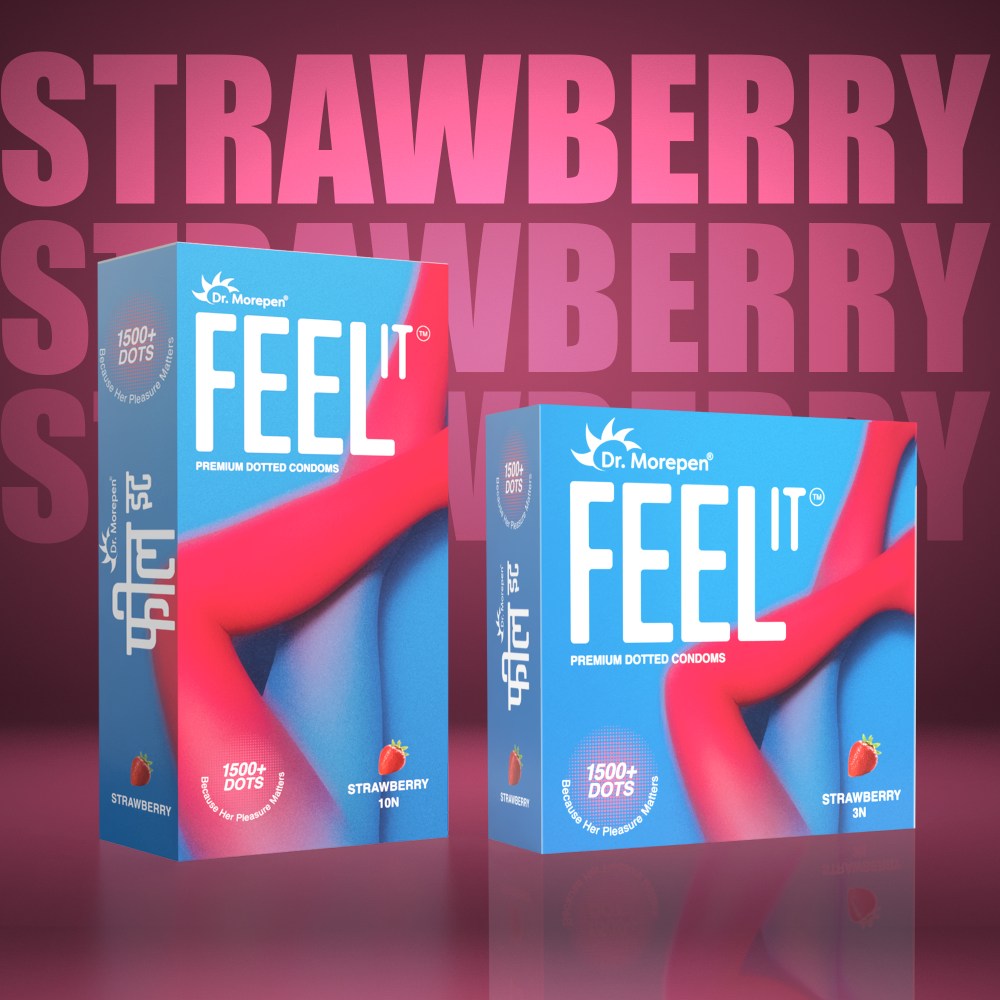 Dr. Morepen Feel It Mass Dotted Condoms 10S Strawberry Flavour