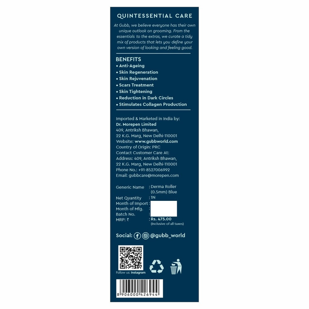 Gubb Derma Roller For Face Acne Scars, Skin Ageing & Hair Regrowth - Reduces Hair Fall - Stimulates Hair Follicles - Suitable for Beard Also - Safe & Effective _ Black