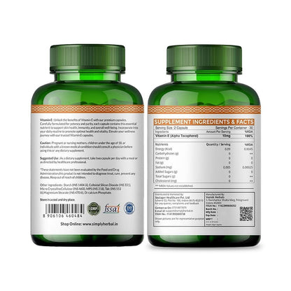 Simply Herbal Plant Based Vitamin E 10mg Capsules - 60 Capsules