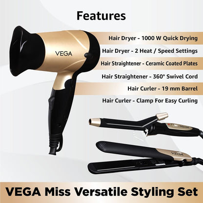 Vega Miss Versatile Styling Set Straightener, Curler & Dryer Gift Combo