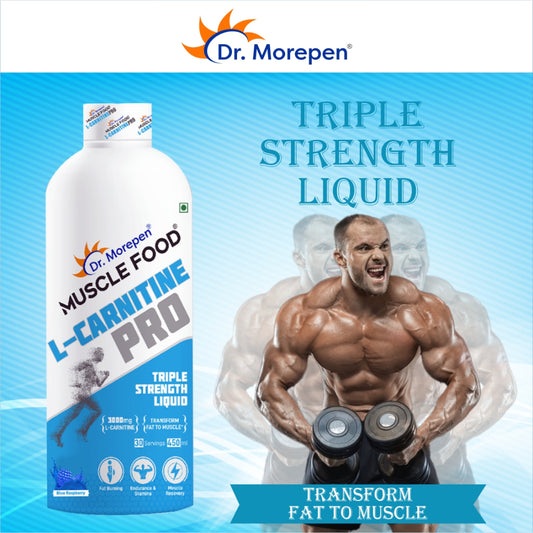 Dr. Morepen Muscle Food L-Carnitine Pro - Blue Raspberry Liquid, 450ml, 30 Servings