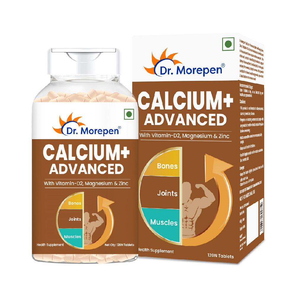Dr. Morepen Calcium+ Advanced Tablets with Vitamin - D2, Magnesium & Zinc - 120 Veg Tablets (Pack of 2)