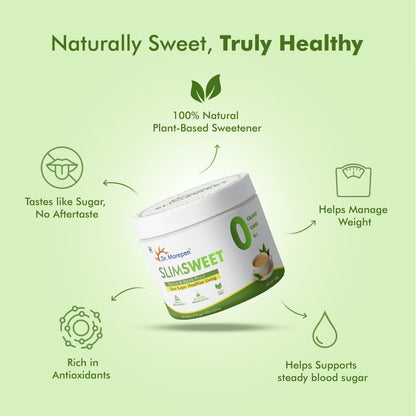 Dr. Morepen SlimSweet Natural Sugar Substitute with Stevia & Monk Fruit | Zero Calorie, Zero Sugar Sweetener | Keto-Friendly, Diabetic-Safe Sugar Alternative | 150g