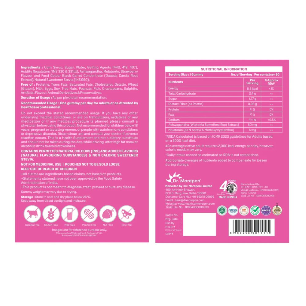 Dr. Morepen Relax Gummies with Ashwagandha & Melatonin (60 Gummies)