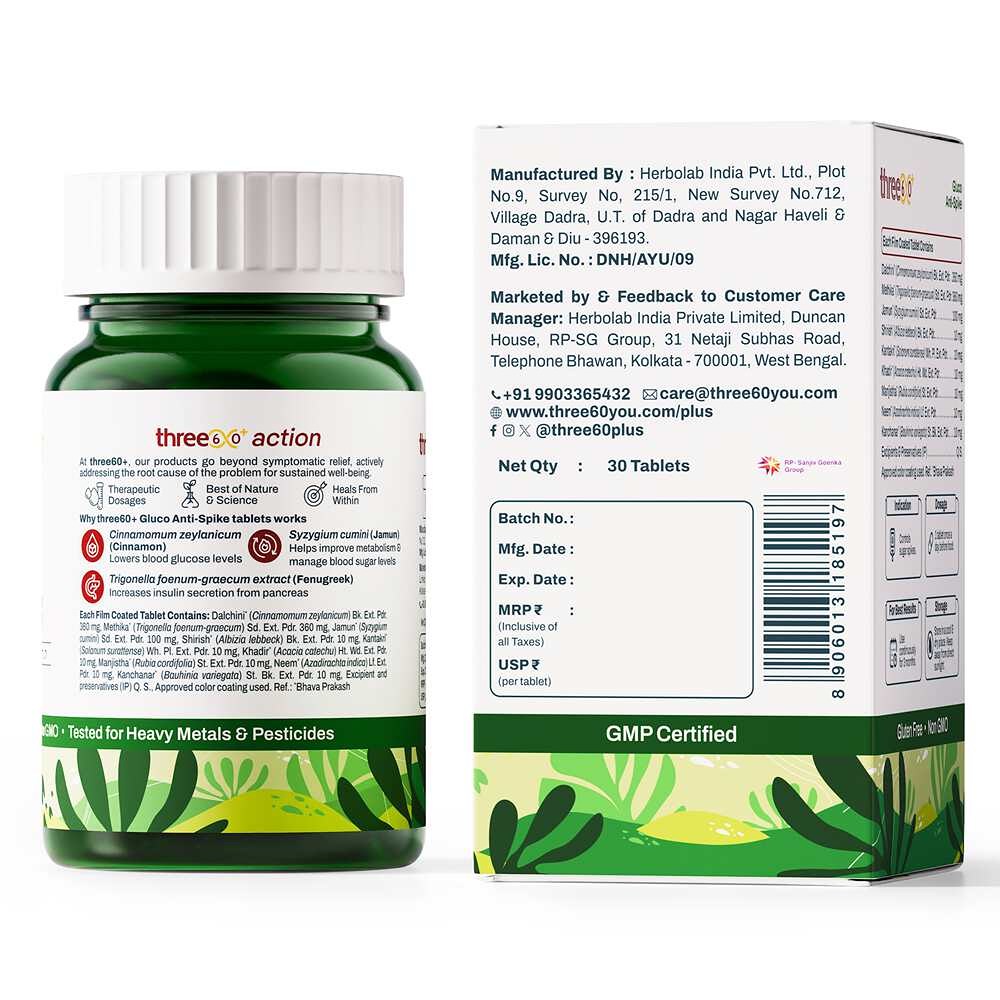 three60+ DiaBeatEase Gluco Anti-Spike Tablets (30 Tablets)