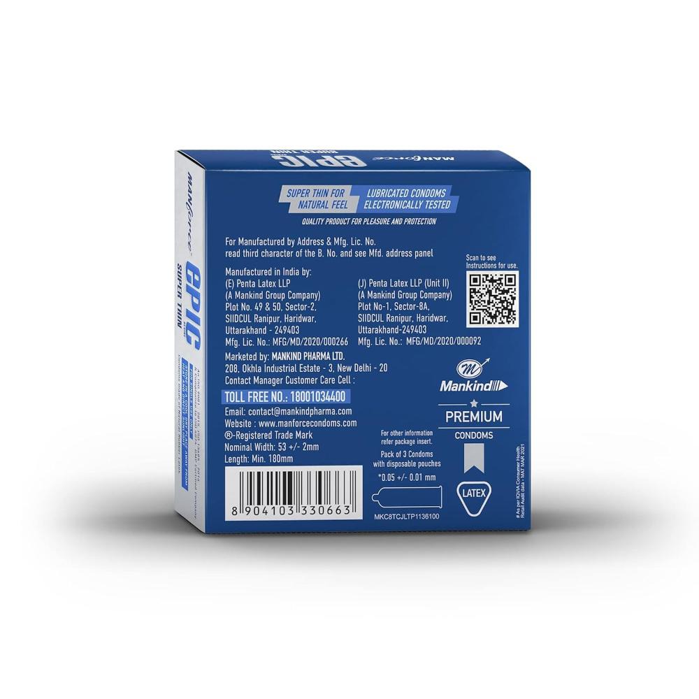 Manforce Epic Desire Super Thin Premium Condoms - Silk Chocolate Flavour with Disposable Pouch(3 pcs)