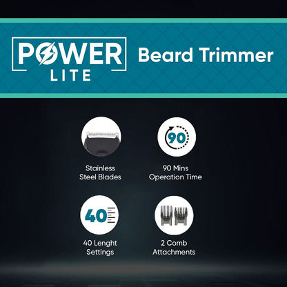 Vega Power-Lite Beard Trimmer for Men, Vhth-38 Trimmer 90 Min Runtime 40 Length Settings (Black)
