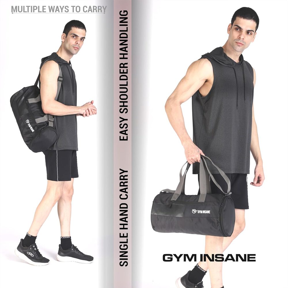 GYM INSANE Midnight VOYOGEAR Polyester Duffle Bag with Shoe Compartment for Men & Women - Color Black(21 Ltr)