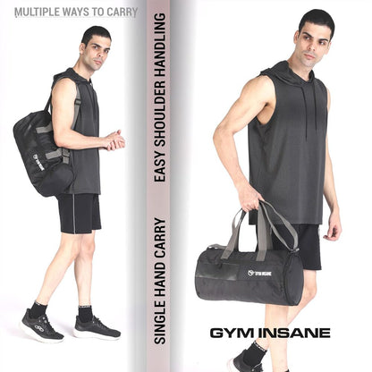 GYM INSANE Midnight VOYOGEAR Polyester Duffle Bag with Shoe Compartment for Men & Women - Color Black(21 Ltr)
