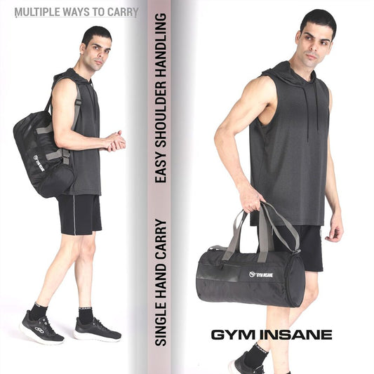GYM INSANE Midnight VOYOGEAR Polyester Duffle Bag with Shoe Compartment for Men & Women - Color Black(21 Ltr)
