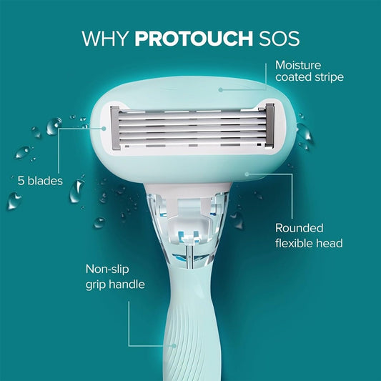 PROTOUCH SOS Women Razor - Painless & One Stroke Hair Removal Razor - 5-Blade Technology - Flexible Head for Flexible Shave