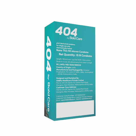 Bold Care 404 Super Nano Thin Condoms For Men, 50 Microns with Disposable Pouches (50 gms)